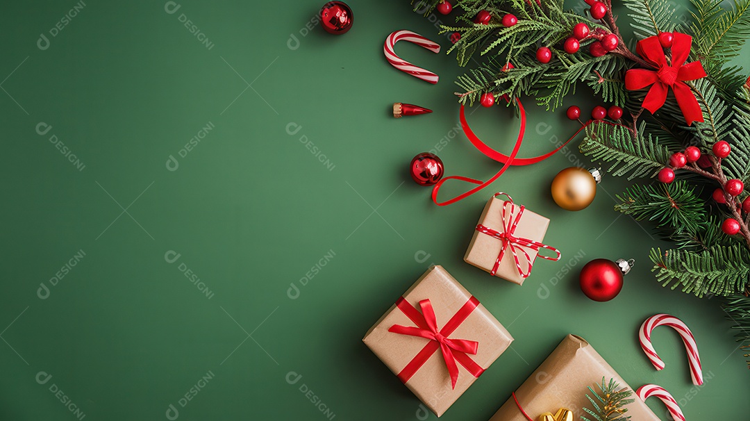 Background com enfeites natalinos para escrita de texto ano novo reveillon feliz natal.