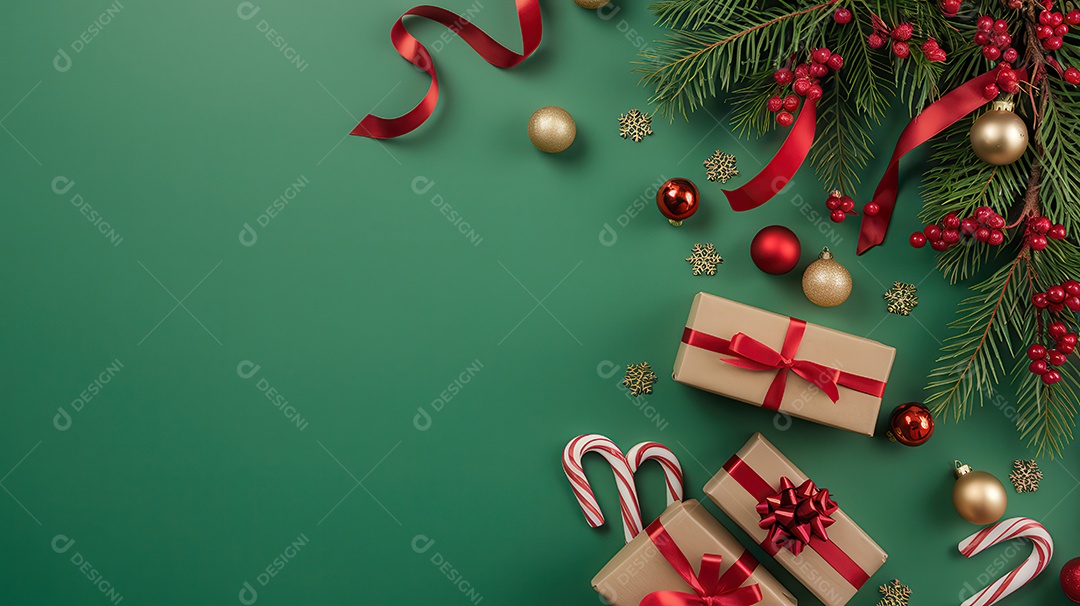 Background com enfeites natalinos para escrita de texto ano novo reveillon feliz natal.