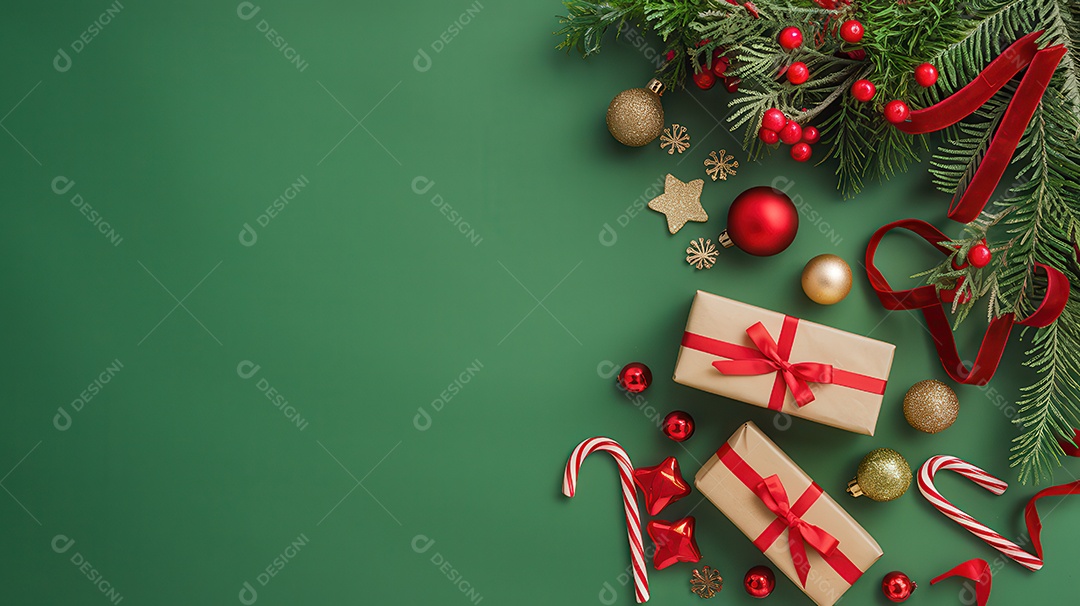 Background com enfeites natalinos para escrita de texto ano novo reveillon feliz natal.