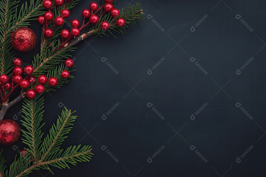 Background com enfeites natalinos para escrita de texto ano novo reveillon feliz natal.