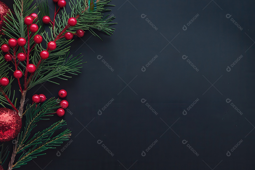 Background com enfeites natalinos para escrita de texto ano novo reveillon feliz natal.