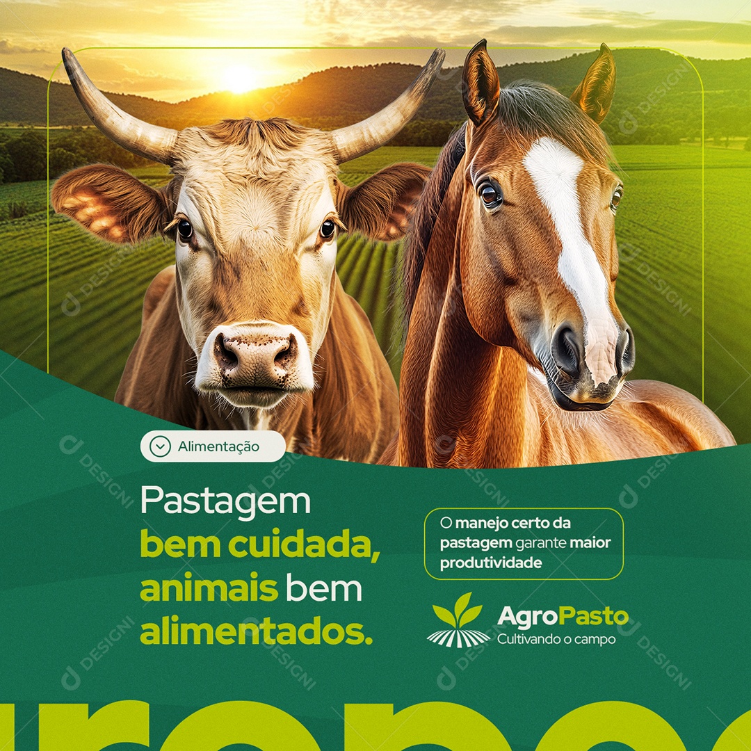 Agropecuária Animais Bem Alimentados Social Media PSD Editável