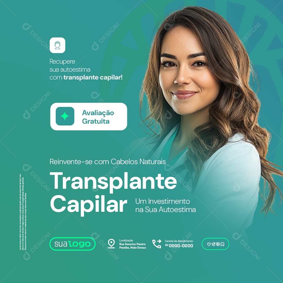 Transplante Capilar Avaliação Gratuita Social Media PSD Editável