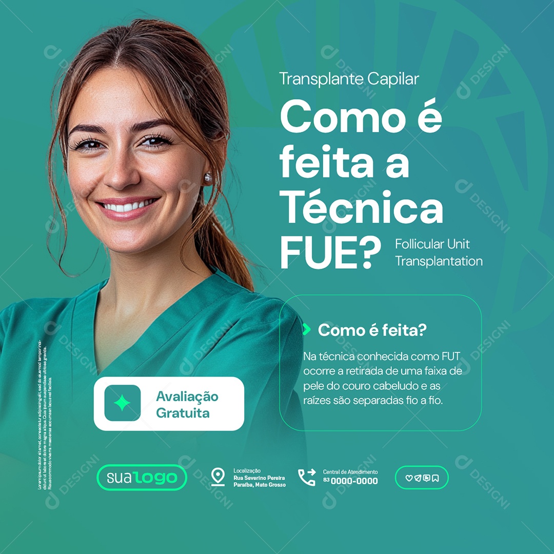 Transplante Capilar Como é Feita a Tècnica FUE Social Media PSD Editável