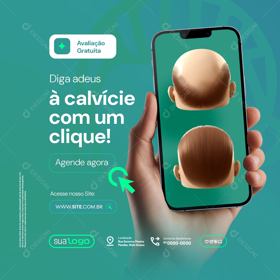 Transplante Capilar Diga Adeus à Calvície com Um Clique Social Media PSD Editável