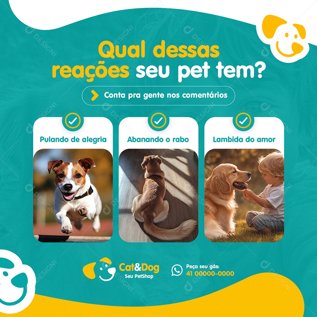 Petshop Qual Dessas Reações seu Pet Tem Social Media PSD Editável