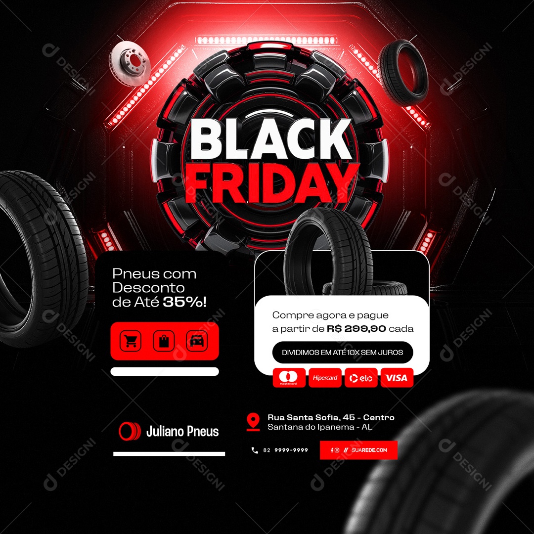 Black Friday Promocional Pneus com Desconto de Até 30% Social Media PSD Editável