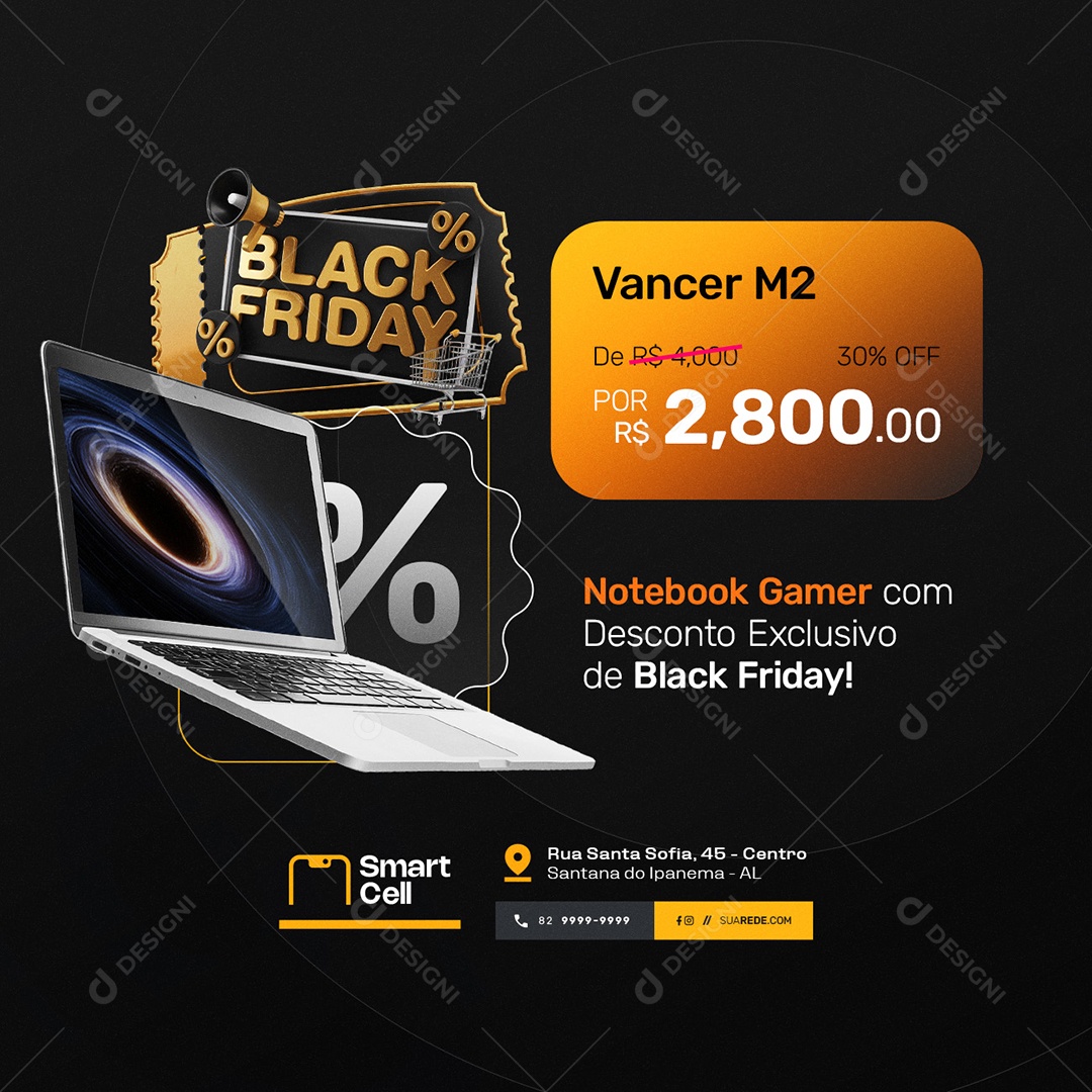 Black Friday Promocional Notebook Gamer Social Media PSD Editável