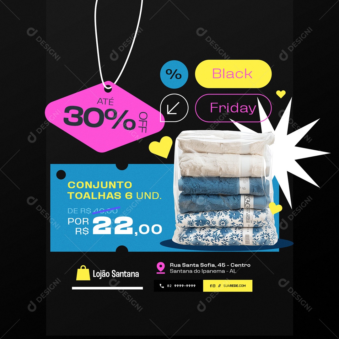 Black Friday Promocional Conjunto Toalhas Até 30% Off Social Media PSD Editável