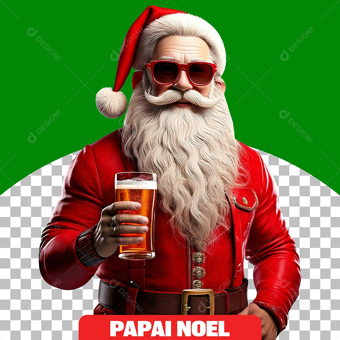Personagem 3D de Papai Noel Com Copo de Cerveja  para Composição PSD