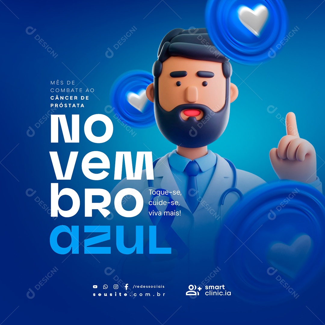 Novembro Azul Cuide-Se Viva Mais Social Media PSD Editável