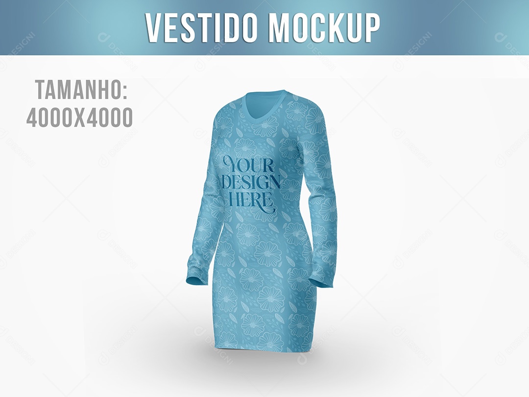Vestido Feminino Mockup Manga Comprida Vista Lateral Vestir Vestuário Roupa Moda Elegante PSD