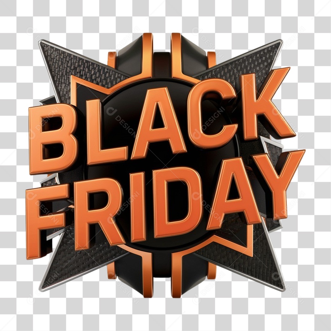 Selo 3D Black Friday para Composição PNG Transparente