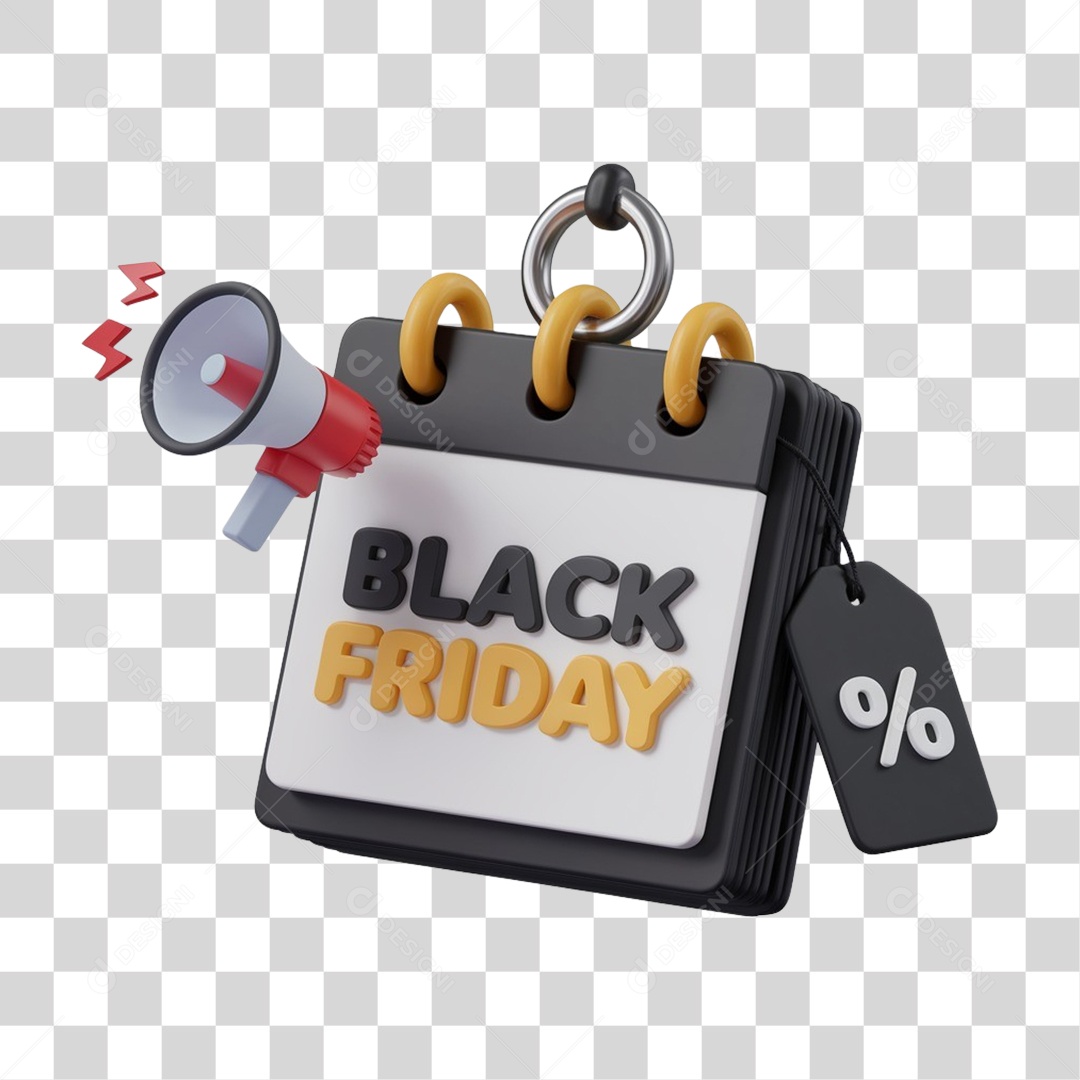 Selo 3D Black Friday para Composição PNG Transparente