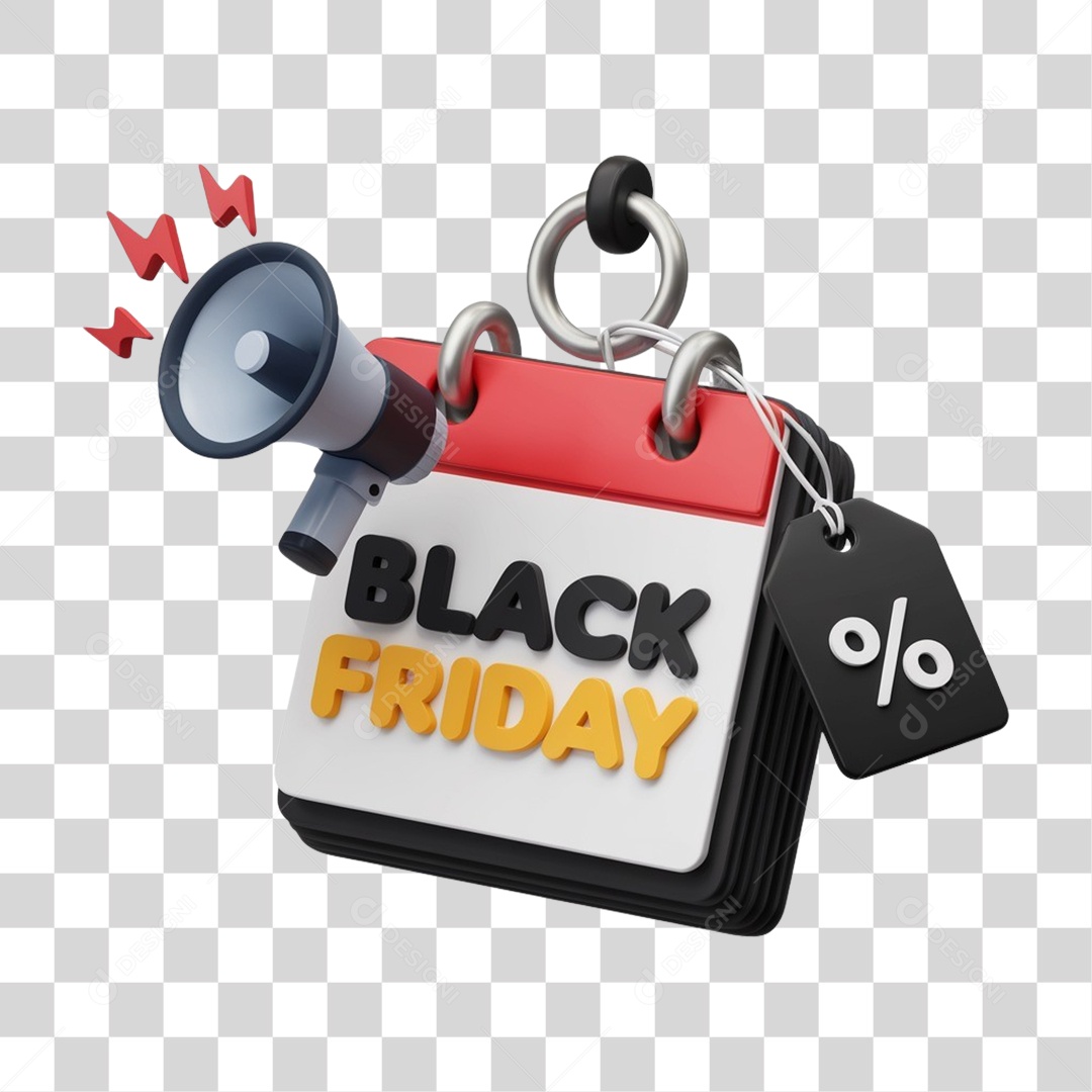 Selo 3D Black Friday para Composição PNG Transparente