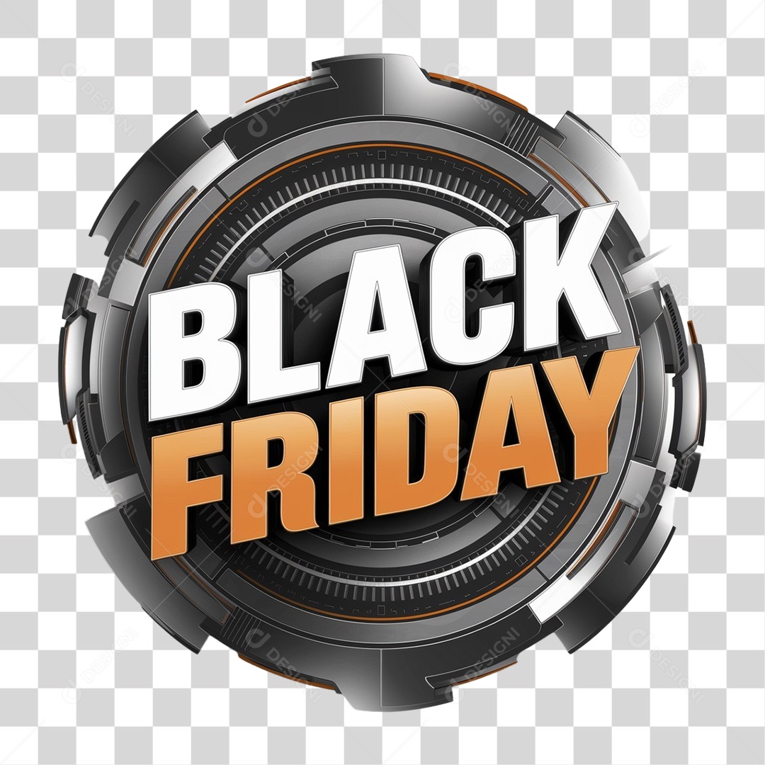 Selo 3D Black Friday para Composição PNG Transparente