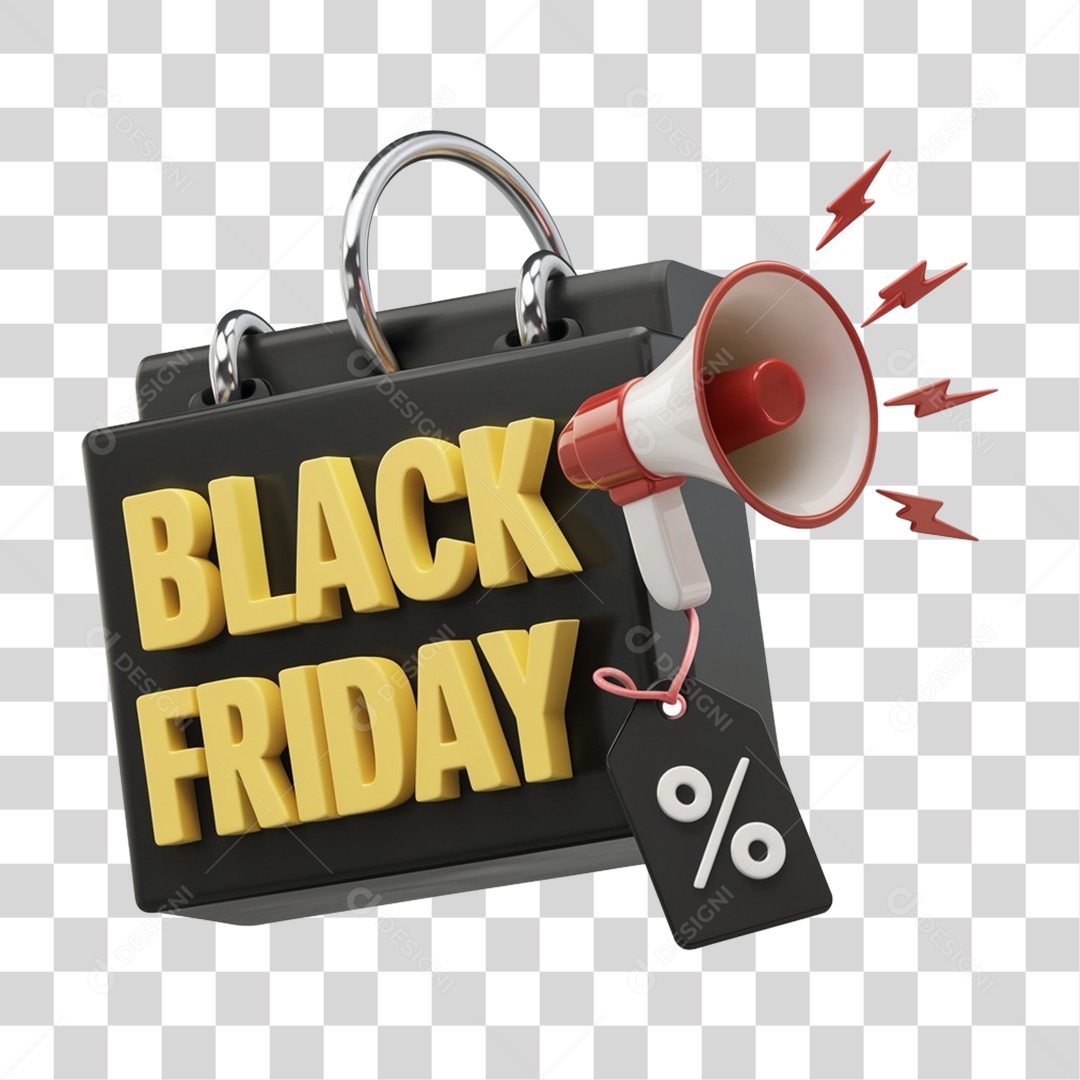 Selo 3D Black Friday para Composição PNG Transparente
