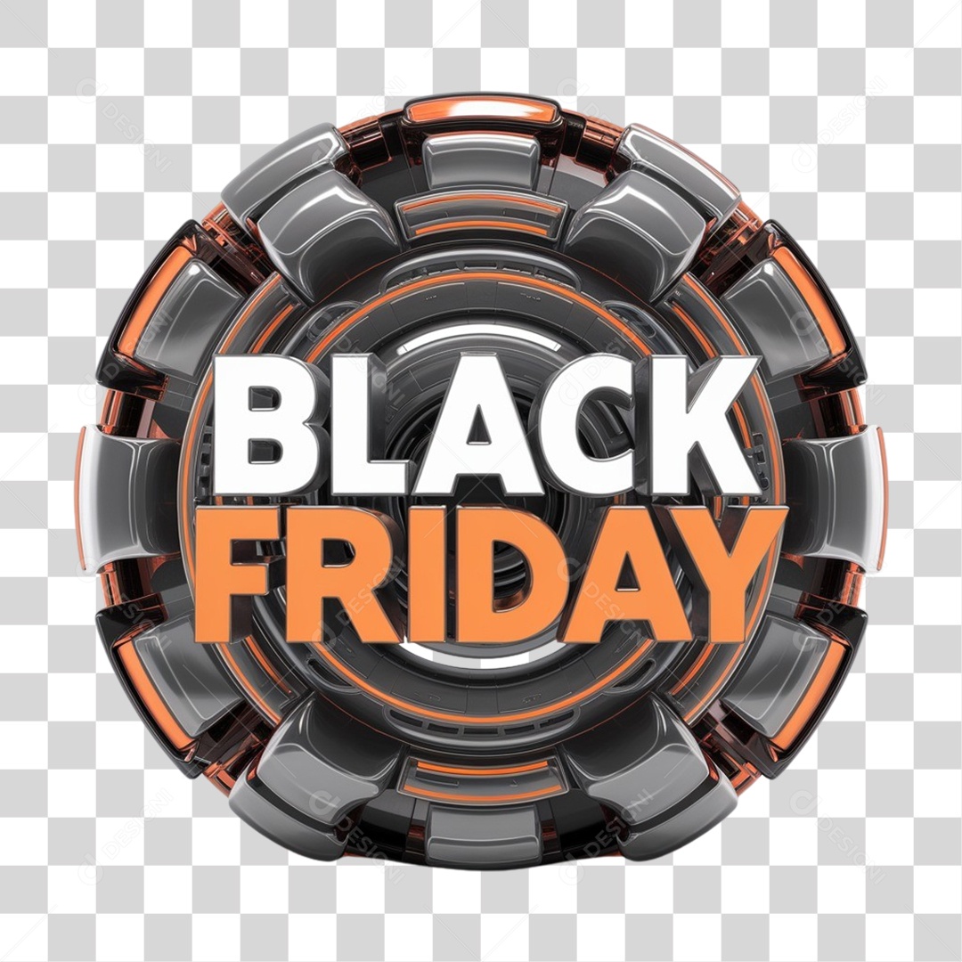 Selo 3D Black Friday para Composição PNG Transparente