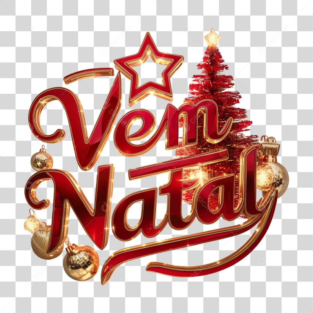Selo 3D Vem Natal PNG Transparente