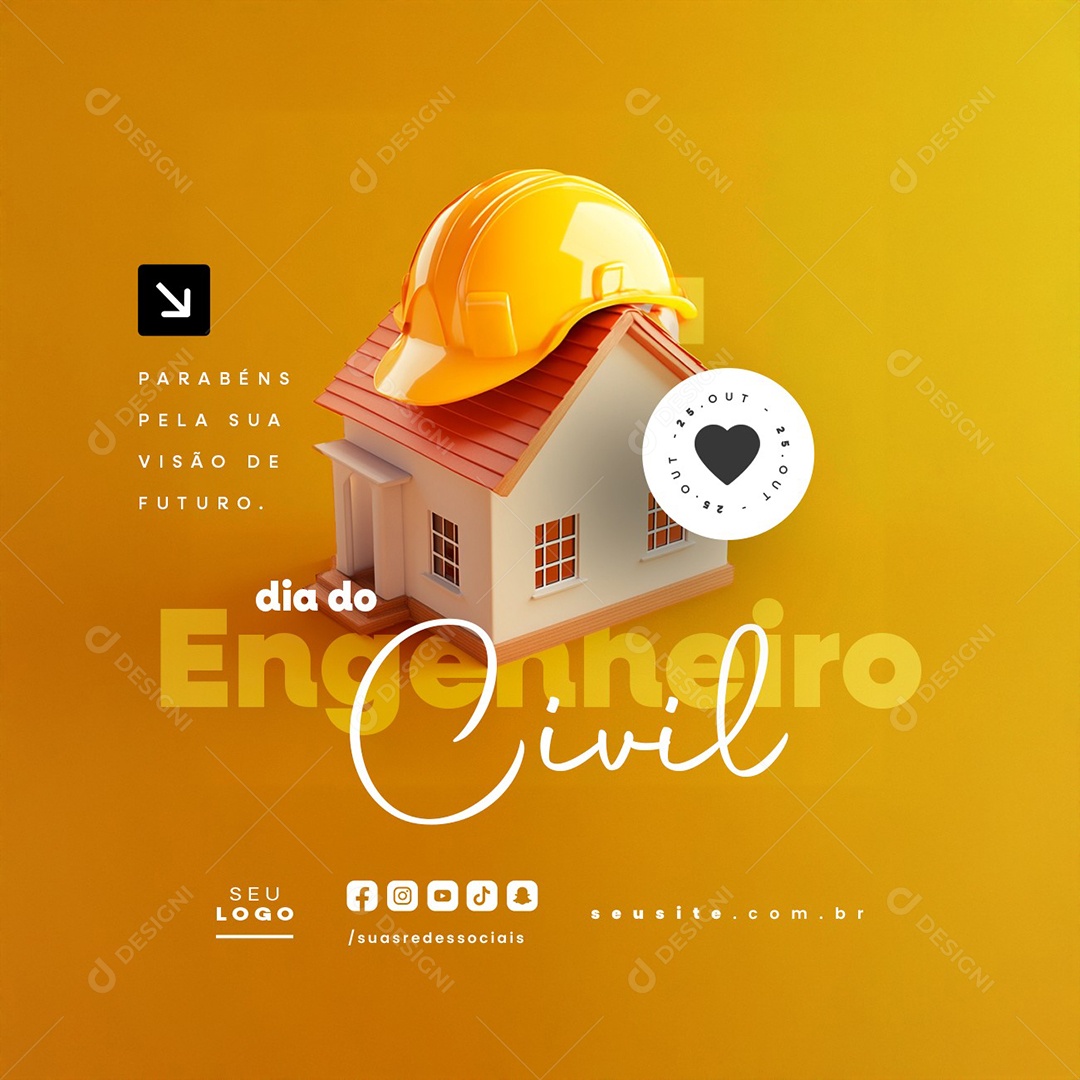 Dia do Engenheiro Civil 25 de Outubro Parabéns Social Media PSD Editável