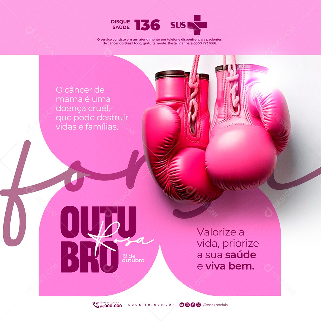 Outubro Rosa Mês de Conscientização Sobre o Câncer de Mama Social Media PSD Editável