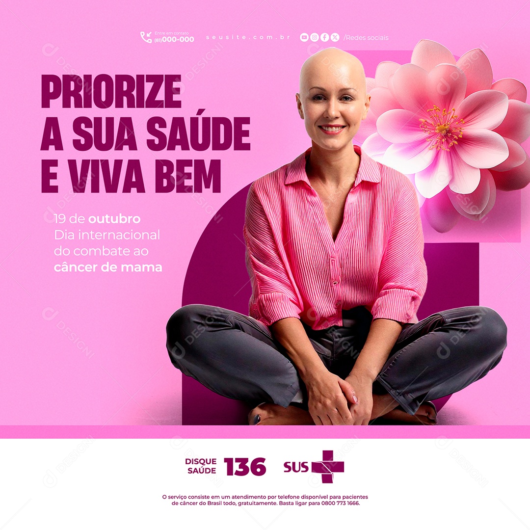 Priorize A Sua Saúde E Viva Bem Outubro Rosa Social Media PSD Editável