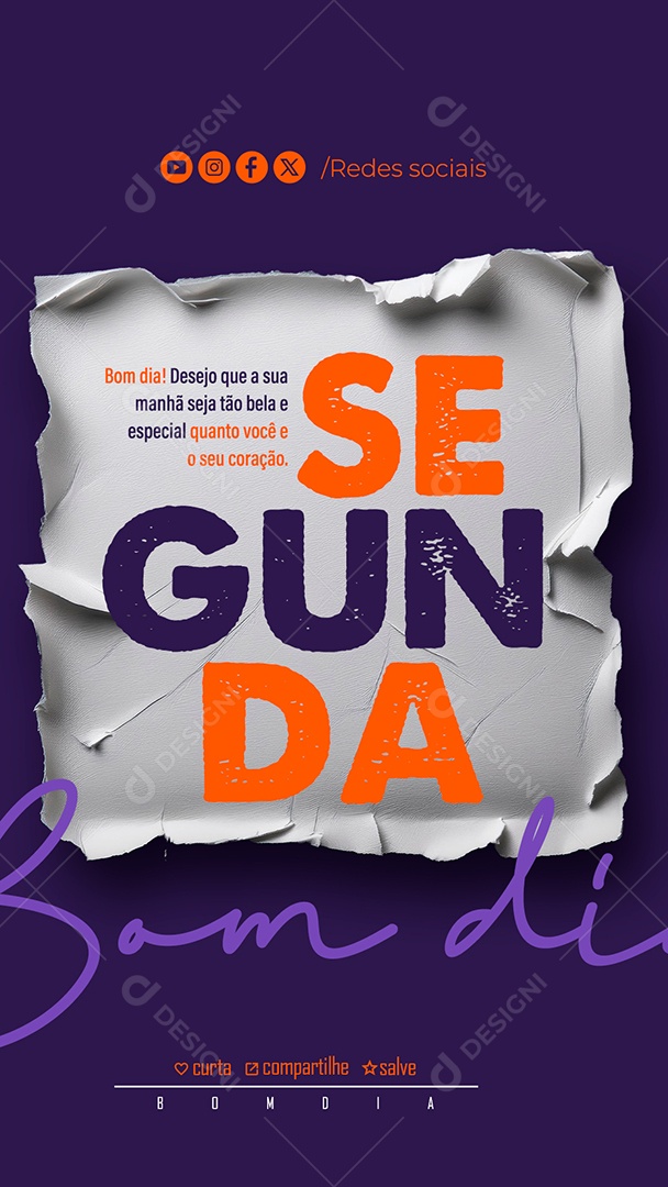 Story Frase Motivacional Bom Dia Segunda Social Media PSD Editável