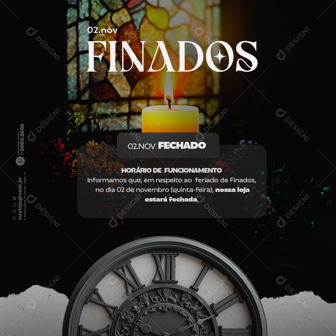 Comunicado Feriado Dia de Finados Social Media PSD Editável