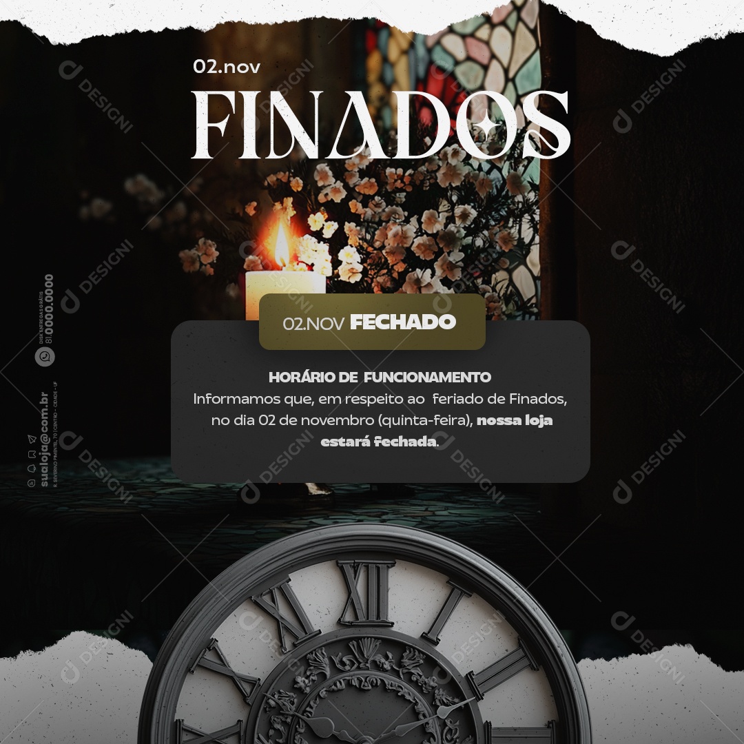 Comunicado Feriado Dia de Finados Social Media PSD Editável