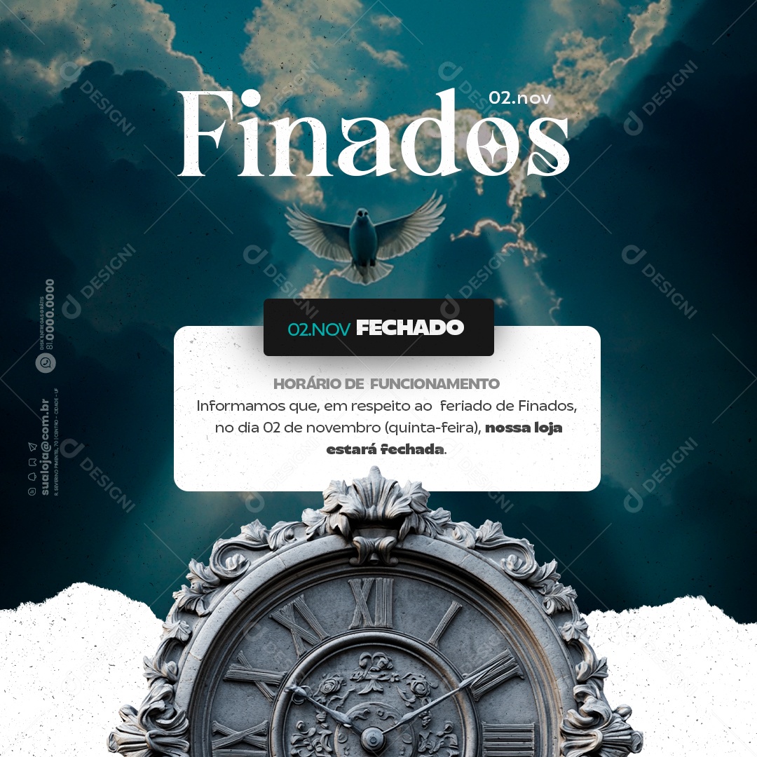 Comunicado Feriado Dia de Finados Social Media PSD Editável