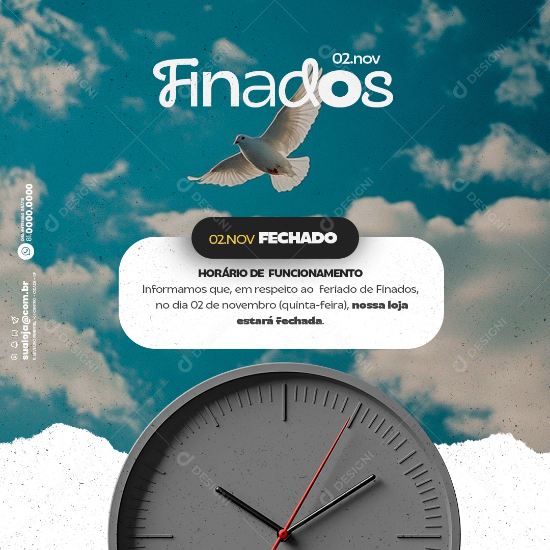 Comunicado Feriado Dia de Finados Social Media PSD Editável