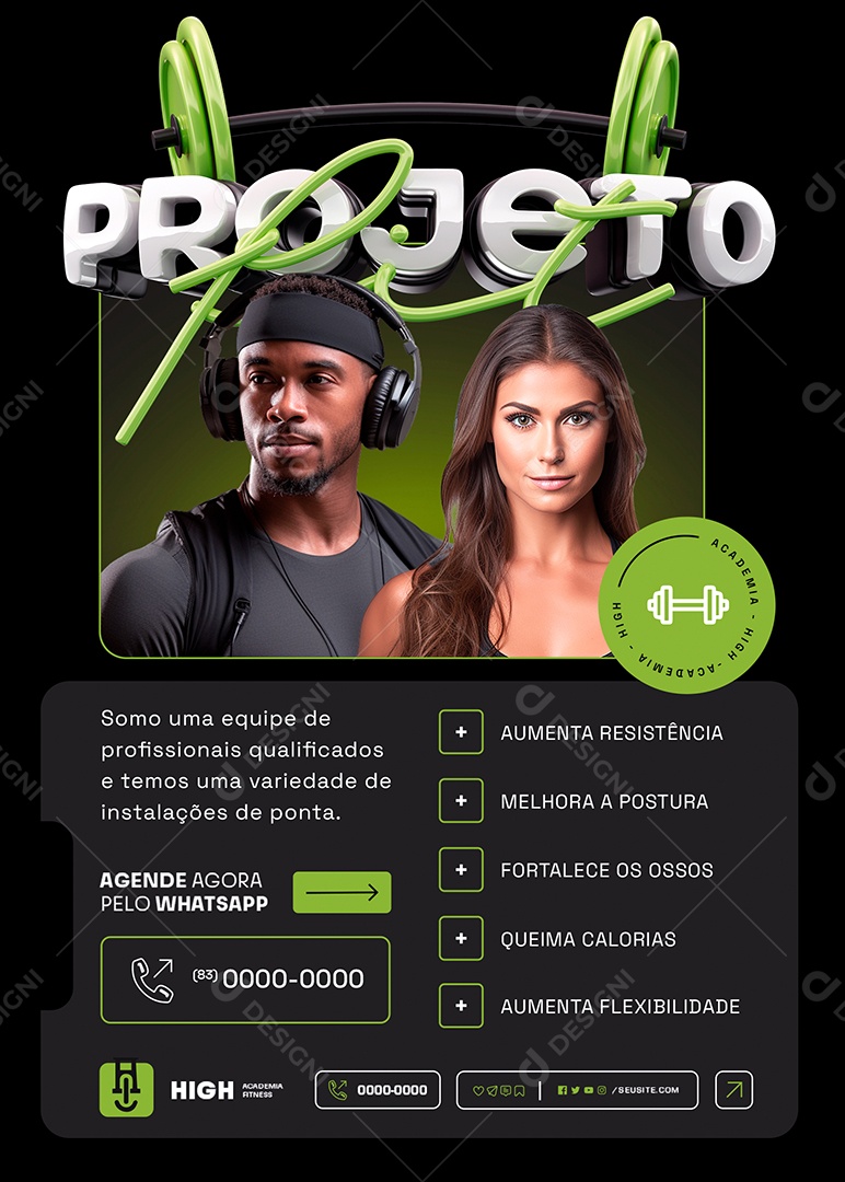 Flyer Academia Projeto Fit Social Media PSD Editável