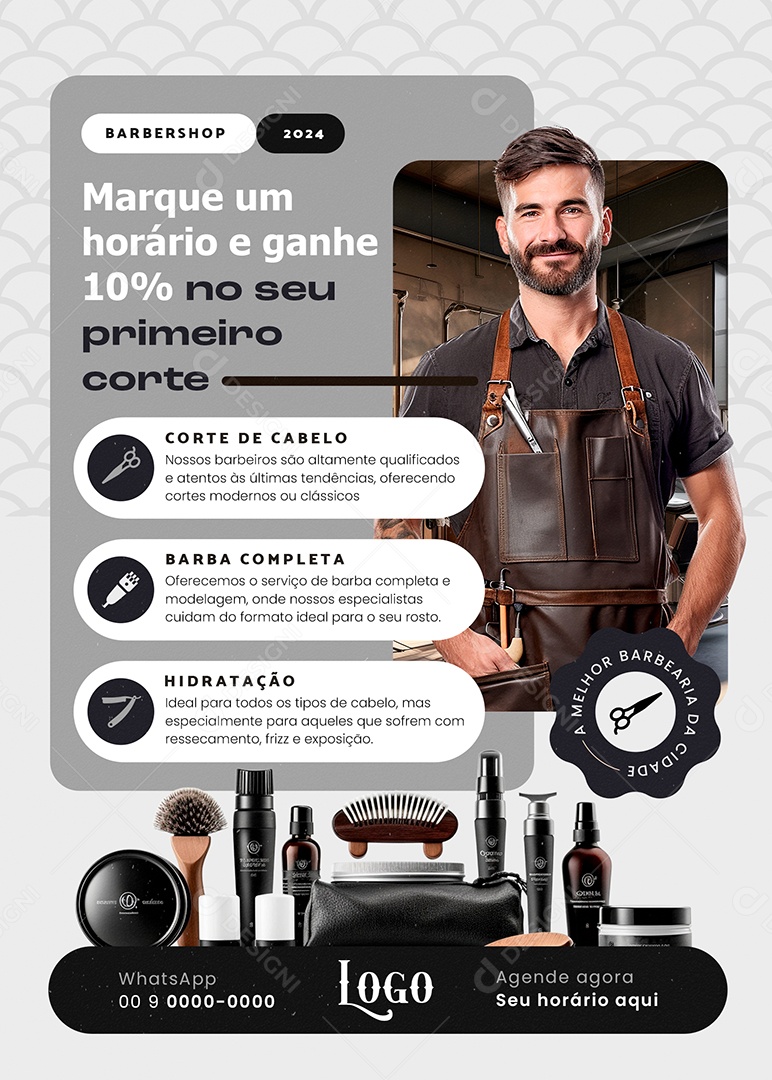 Flyer Barbearia Primeiro Corte Social Media PSD Editável