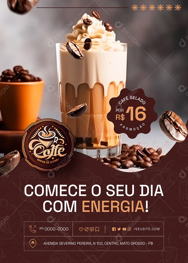 Flyer Cafeteria COmece o Seu Dia com Energia Social Media PSD Editável