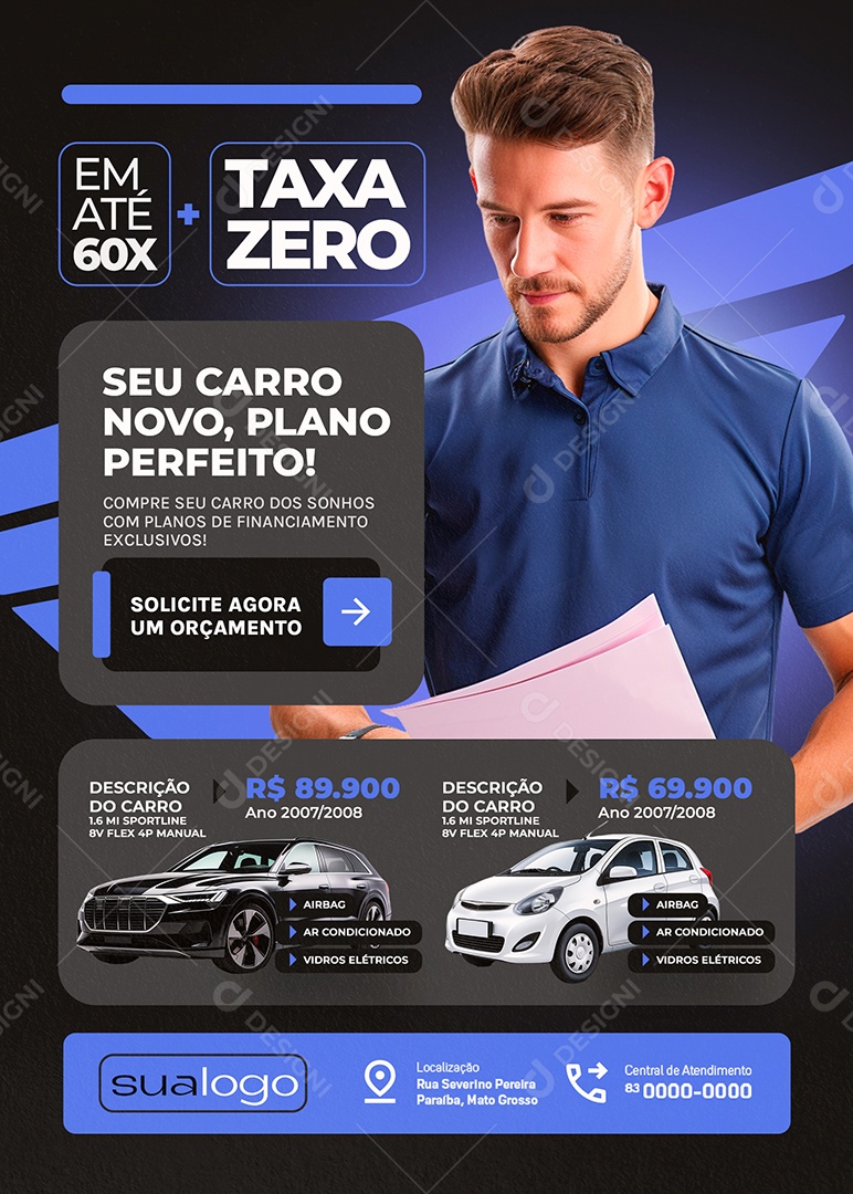 Flyer Concessionária Taxa Zero Social Media PSD Editável