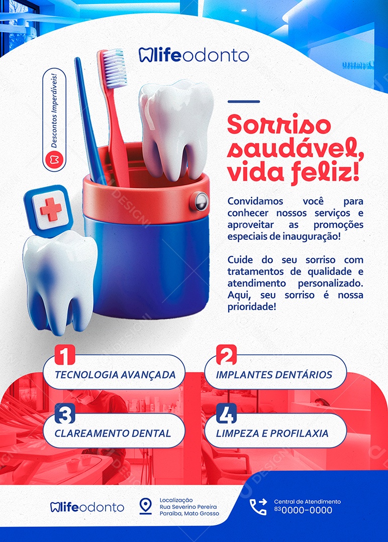 Flyer Dentista Sorriso Saudável  Vida Feliz Social Media PSD Editável