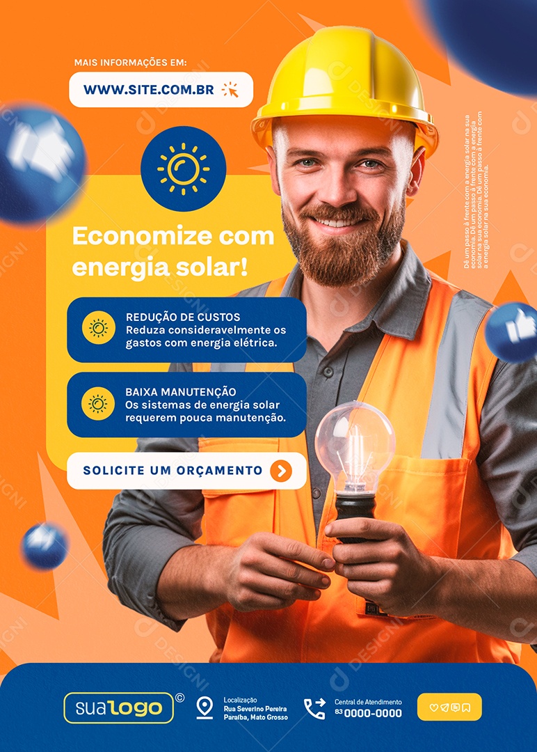 Flyer Energia Solar Economize Social Media PSD Editável