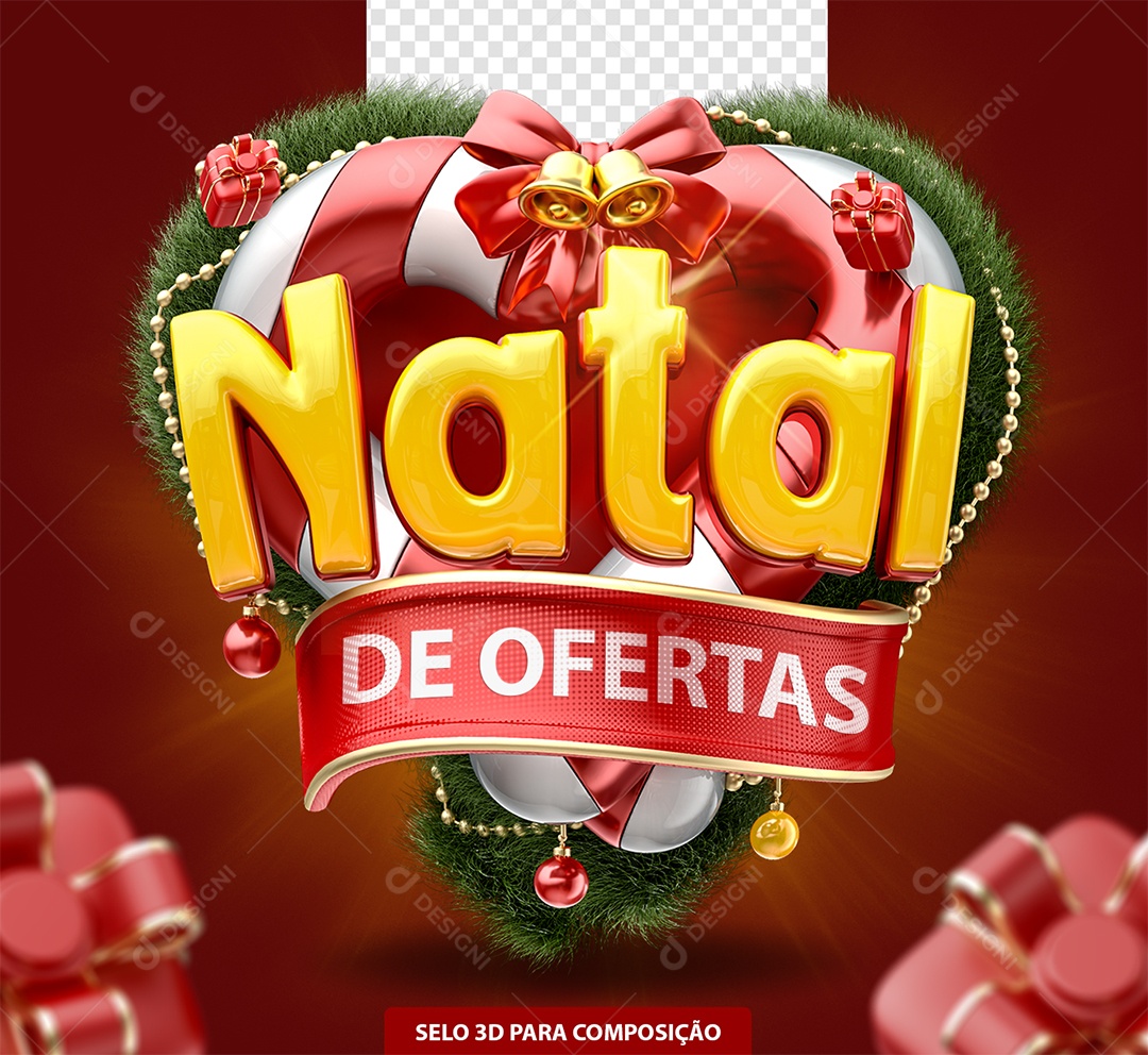 Selo 3D Natal de Ofertas Amarelo e Vermelho para Composição PSD