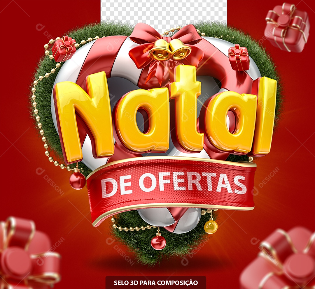 Natal de Ofertas Selo 3D Amarelo e Vermelho para Composição PSD