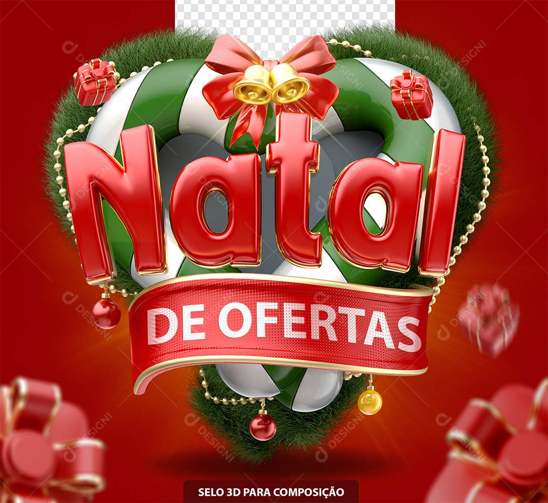 Selo 3D Natal de Ofertas Vermelho e Branco para Composição PSD