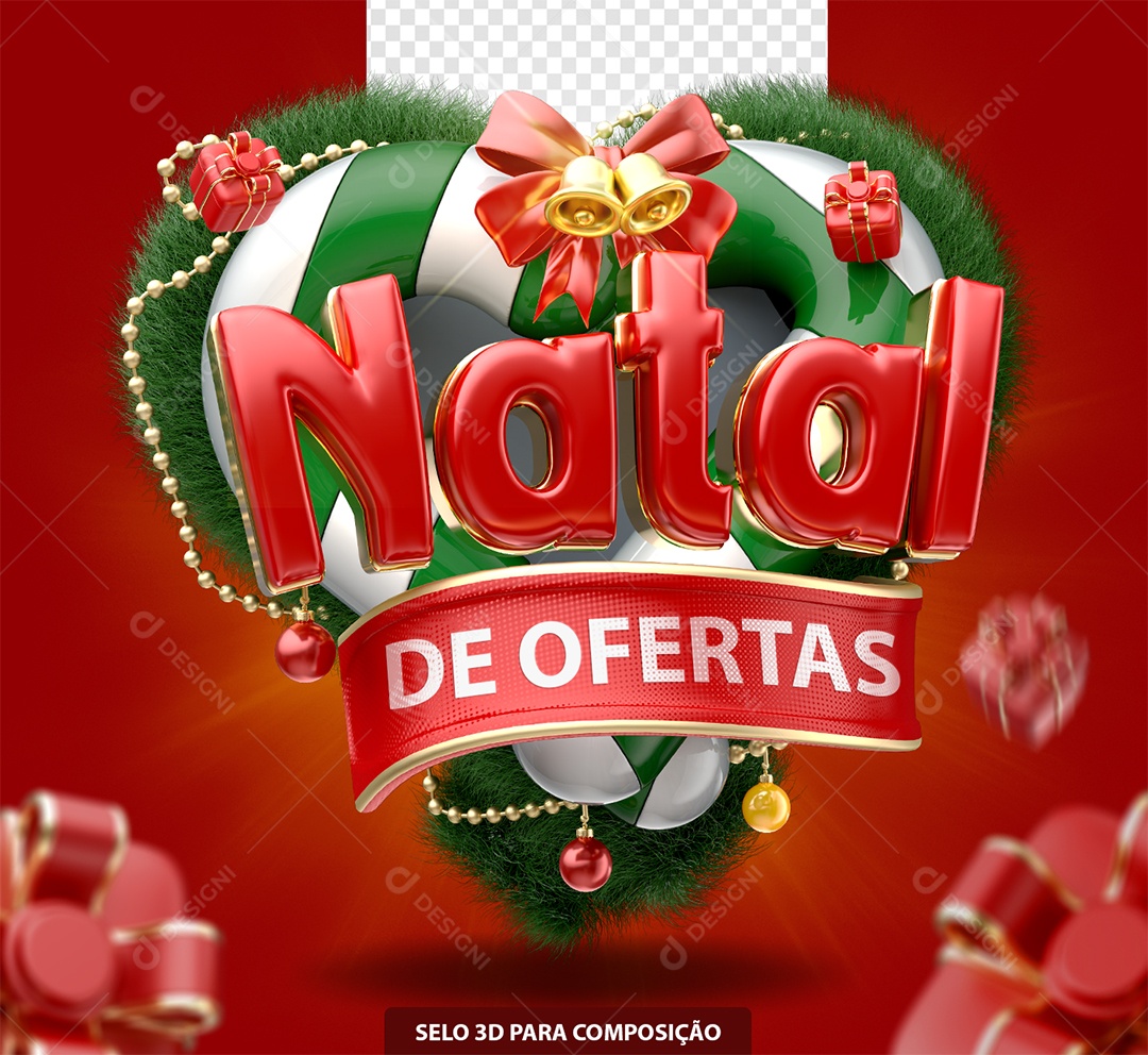 Natal de Ofertas Selo 3D Vermelho e Branco para Composição PSD