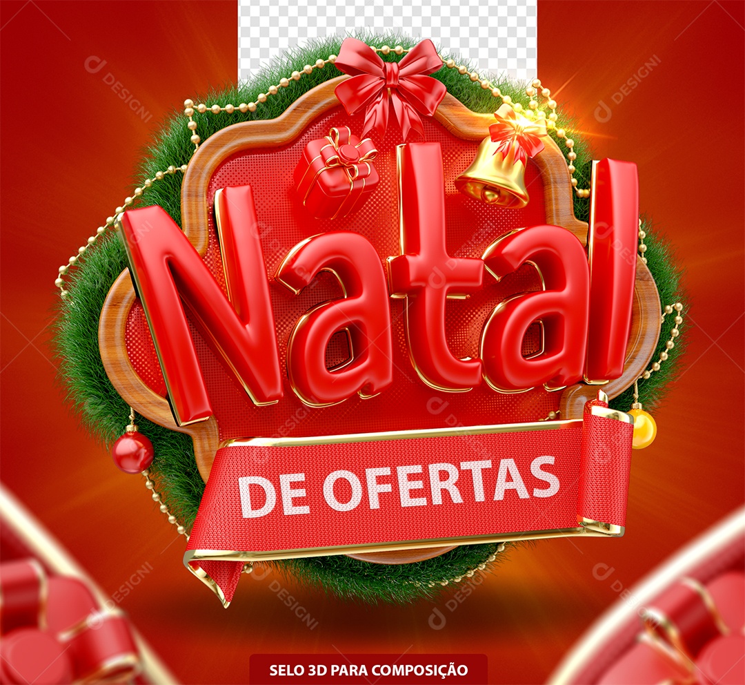 Natal de Ofertas Selo 3D Vermelho para Composição PSD