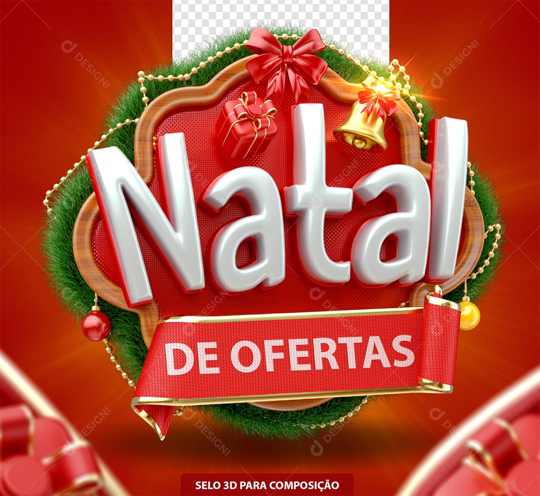 Selo 3D Natal de Ofertas Branco e Vermelho para Composição PSD