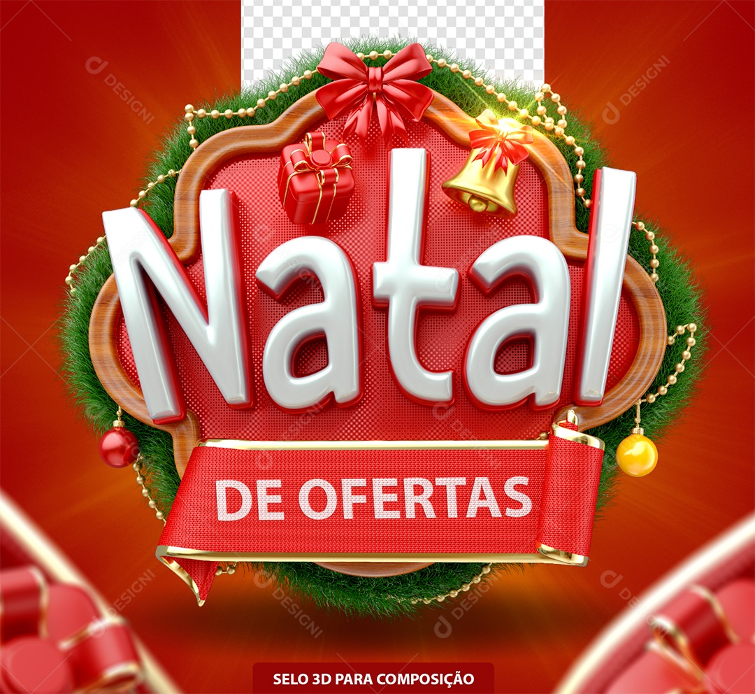 Natal de Ofertas Selo 3D Branco e Vermelho para Composição PSD