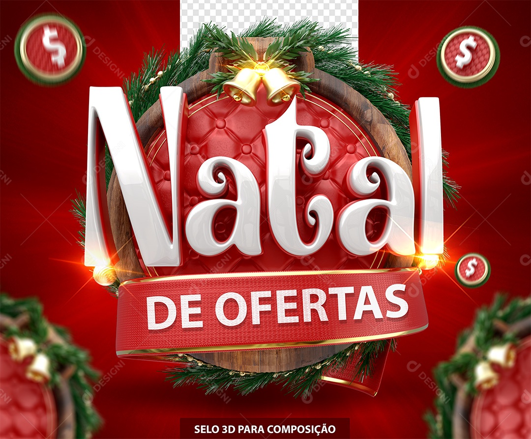Selo 3D Natal de Ofertas Branco e Vermelho para Composição PSD
