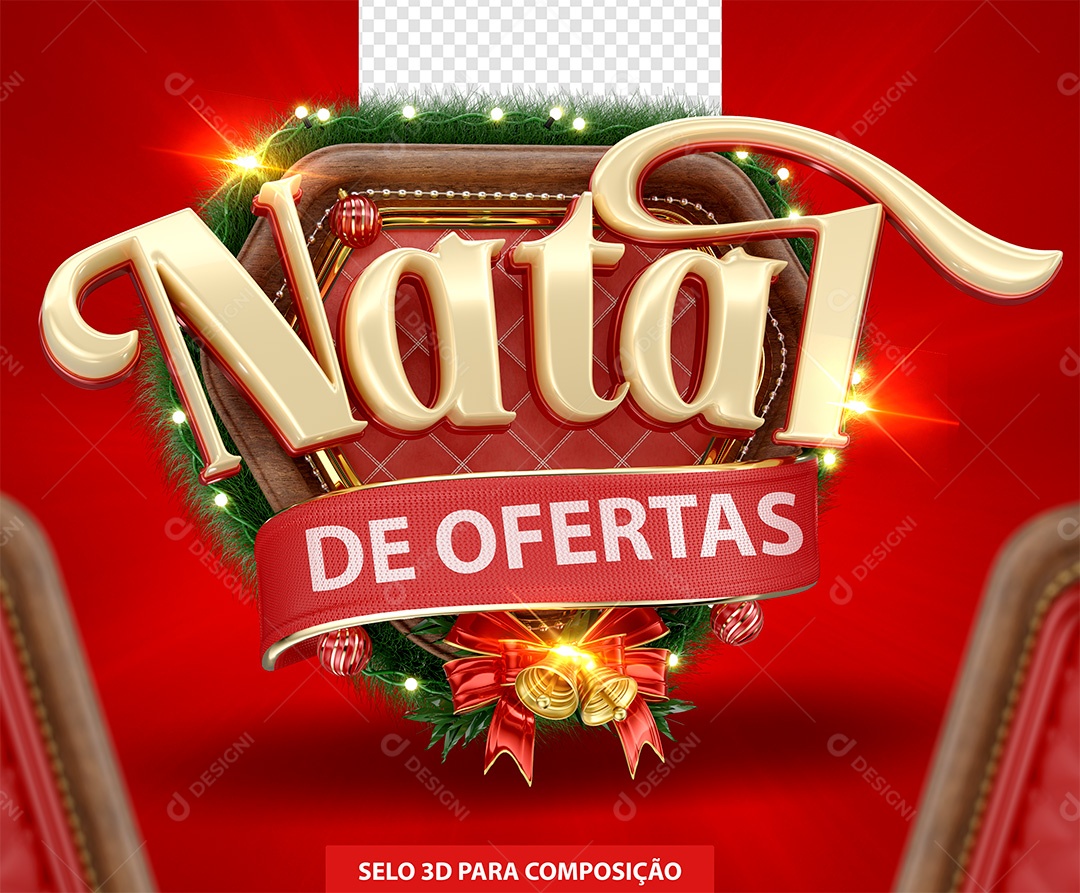 Natal de Ofertas Selo 3D Dourado e Vermelho para Composição PSD