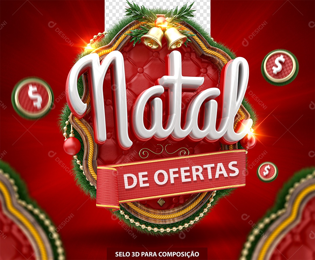 Selo 3D Natal de Ofertas para Composição PSD
