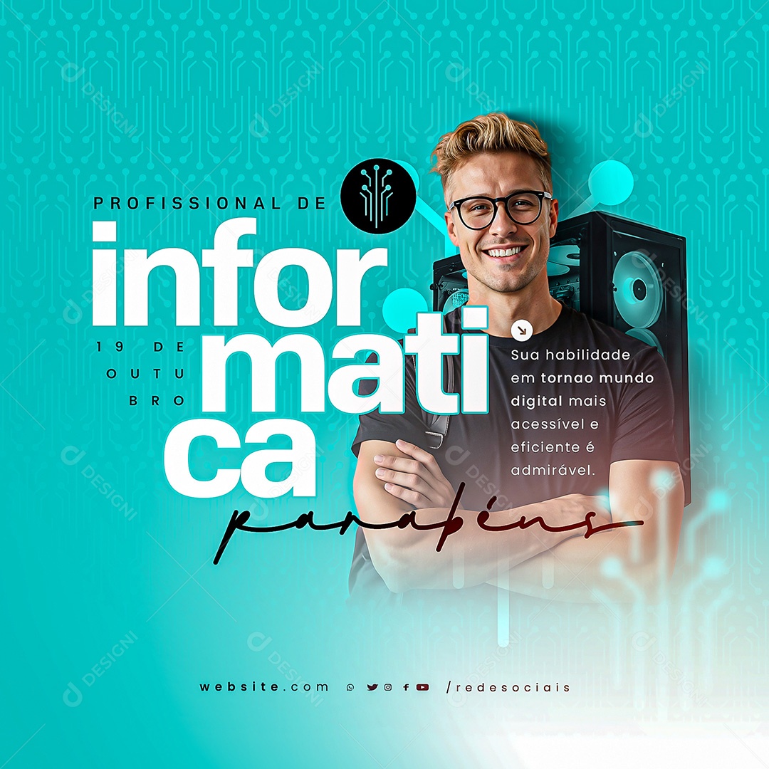 Dia do Profissional de Informática 19 de Outubro Parabéns Social Media PSD Editável