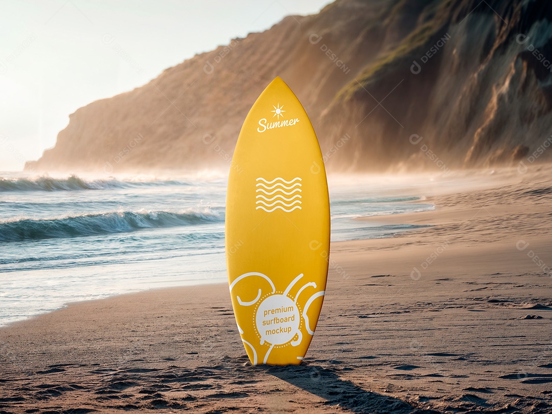 Prancha de Surf na Areia Mockup PSD Editável