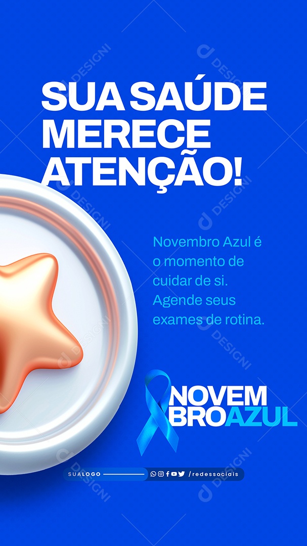 Story Novembro Azul Sua Saúde Merece Atenção Social Media PSD Editável